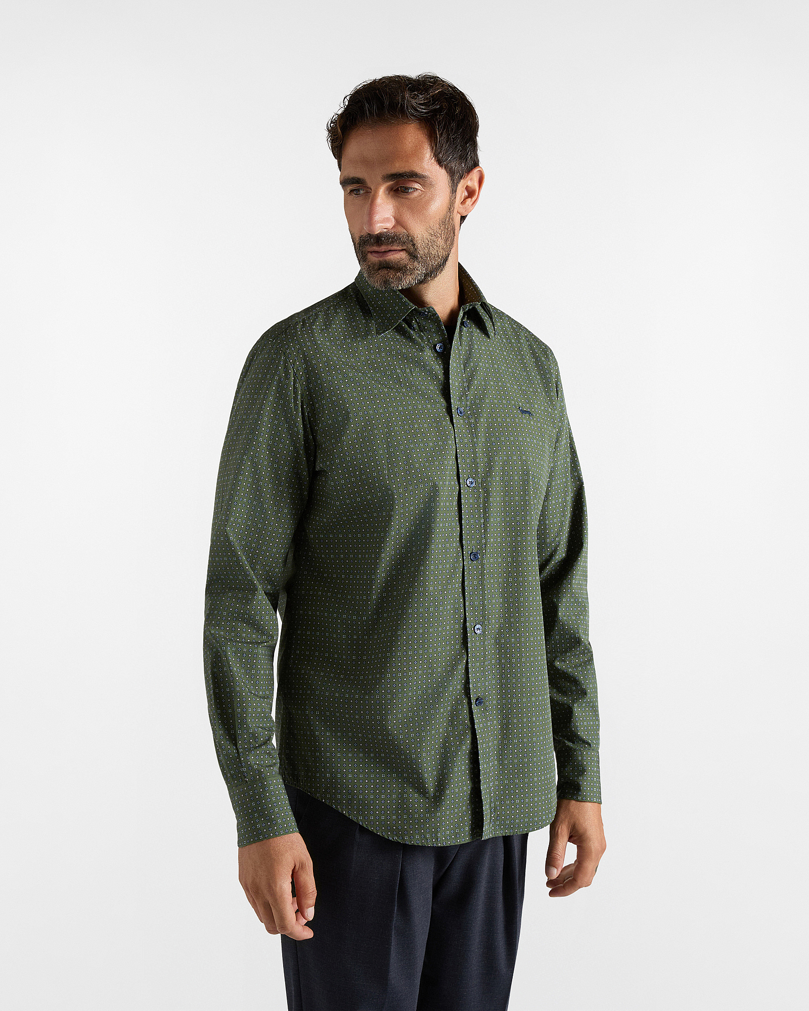 Camicia Uomo con microstampa cravatteria Regular Fit verde