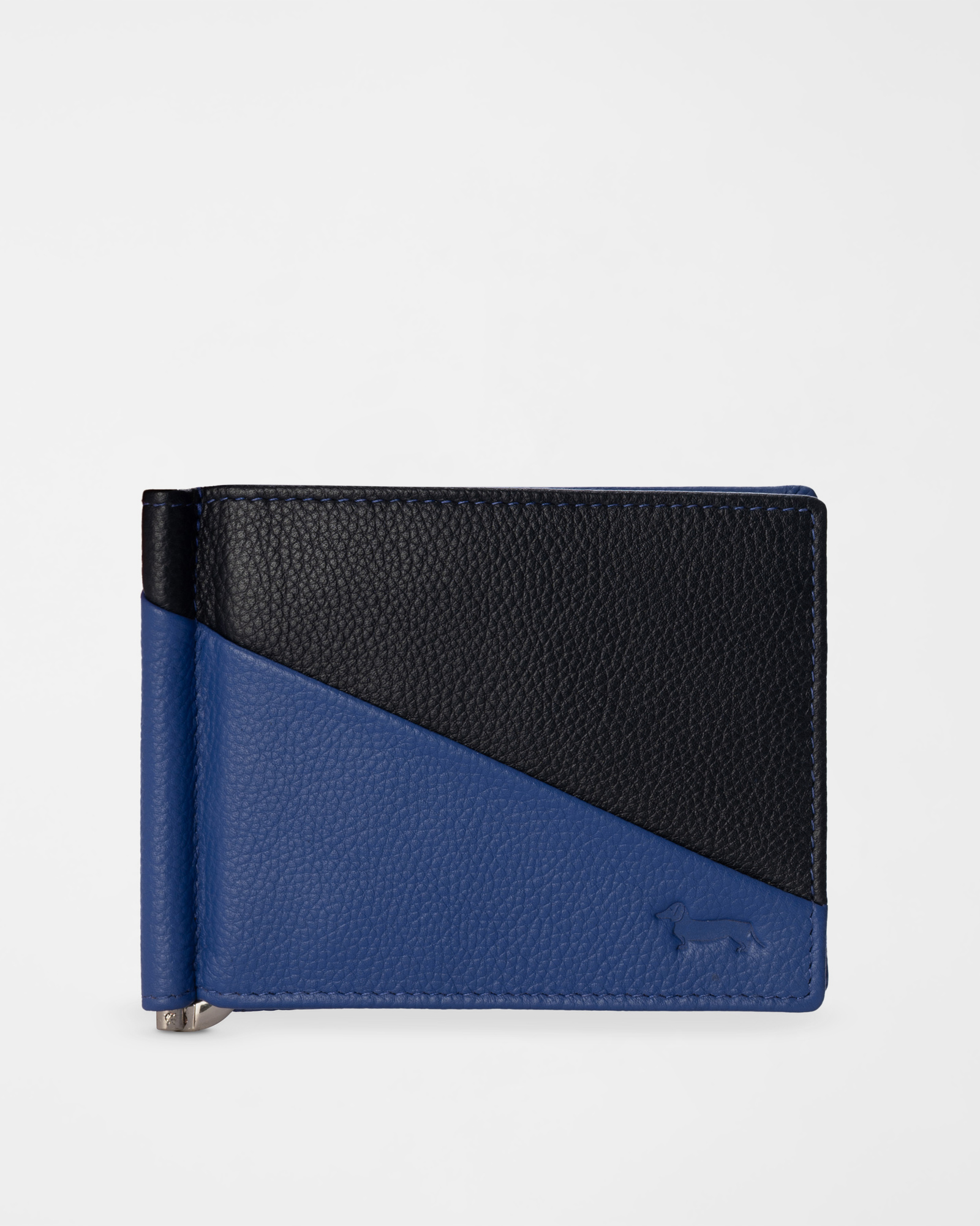 Portafoglio Uomo con Fermasoldi in Vera Pelle Blu Chiaro/Nero