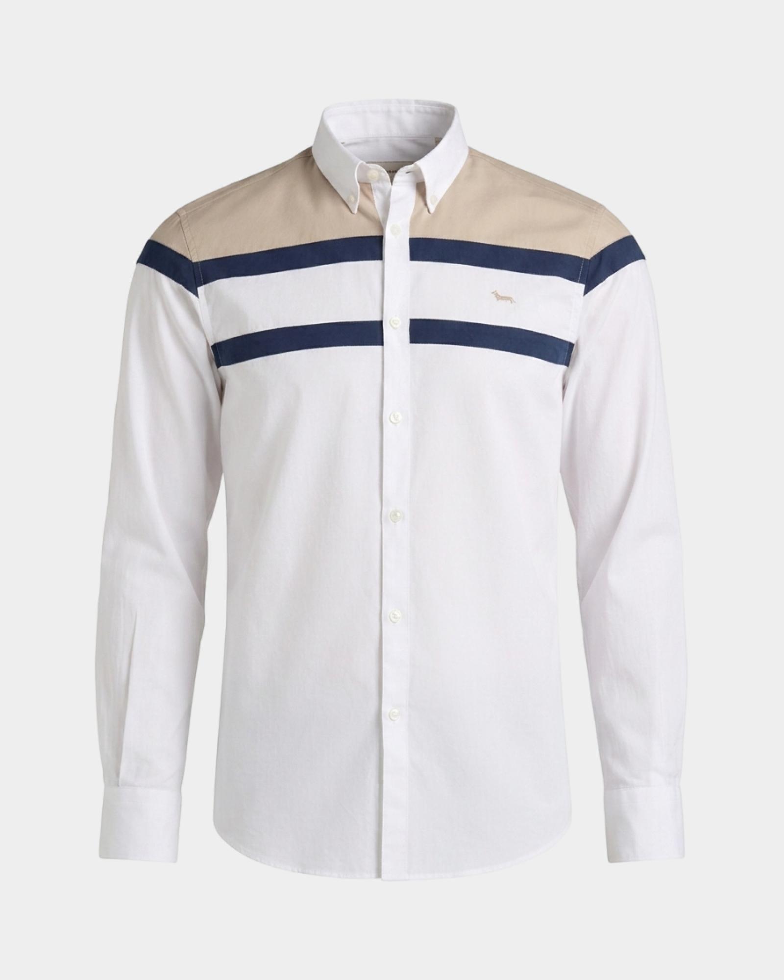 Camicia Uomo popeline peach con fasce Regular Fit, BIANCO, large