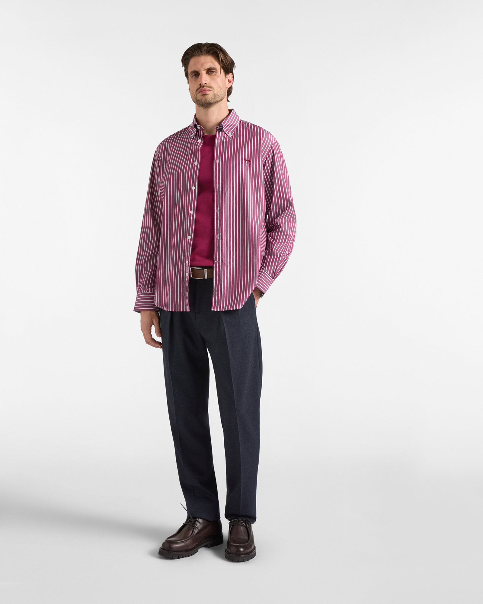 Camicia Uomo riga larga tinto filo Regular Fit rosso, ROSSO, large