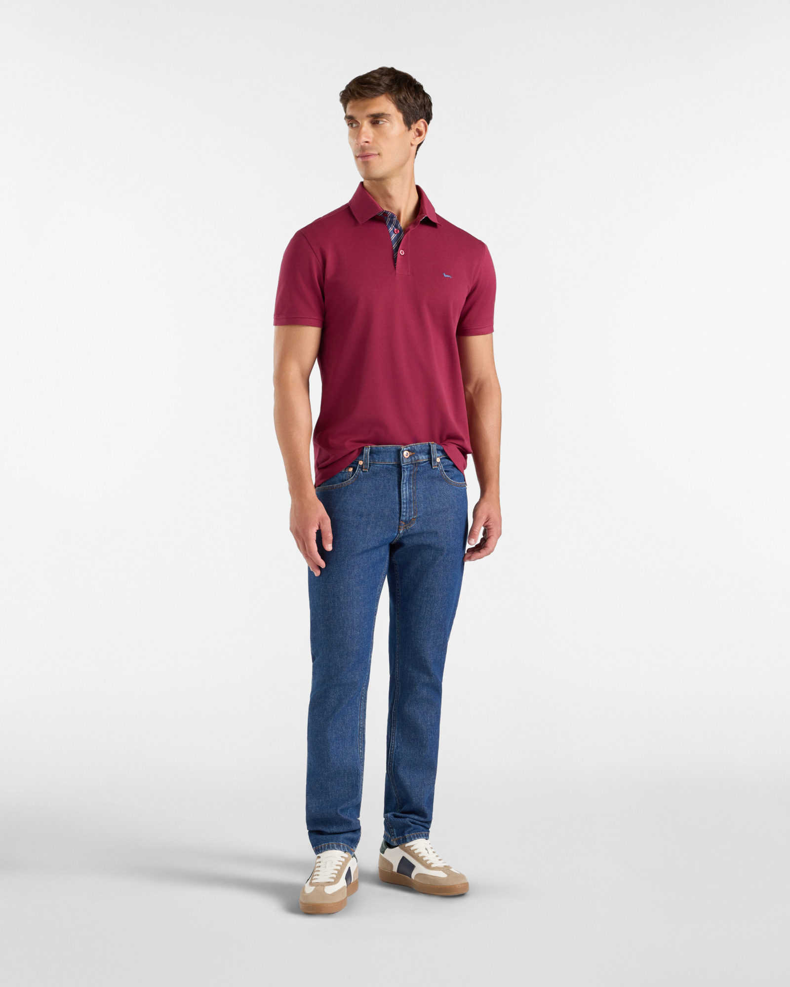 Polo da uomo manica corta in piquet di 100% puro cotone, ROSSO SCURO, large