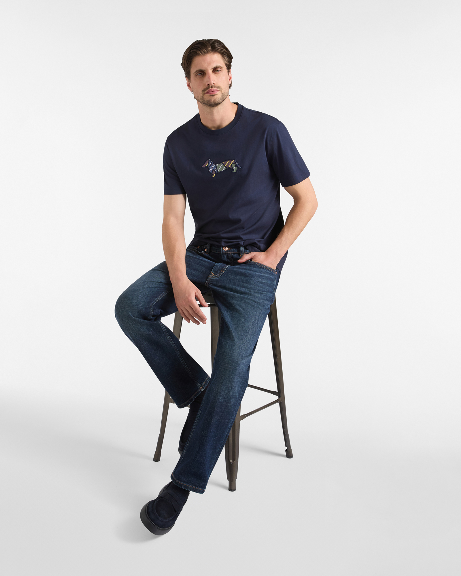 T-shirt Uomo in 100% puro cotone con ricamo Bassotto Regular Fit, BLU NAVY, large