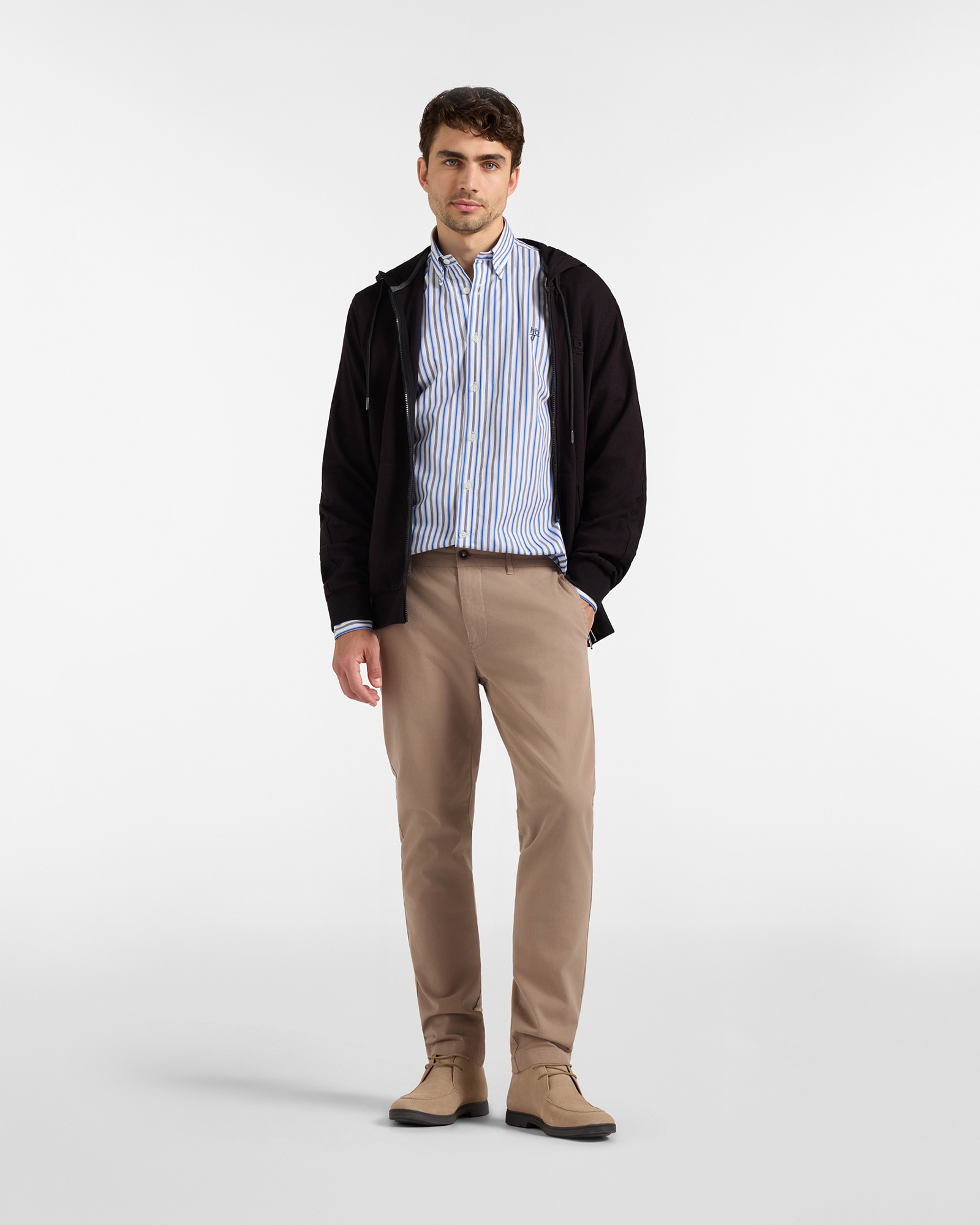 Camicia HBJ Uomo Regular Fit con collo Montecarlo in puro cotone a righe, SKY, large