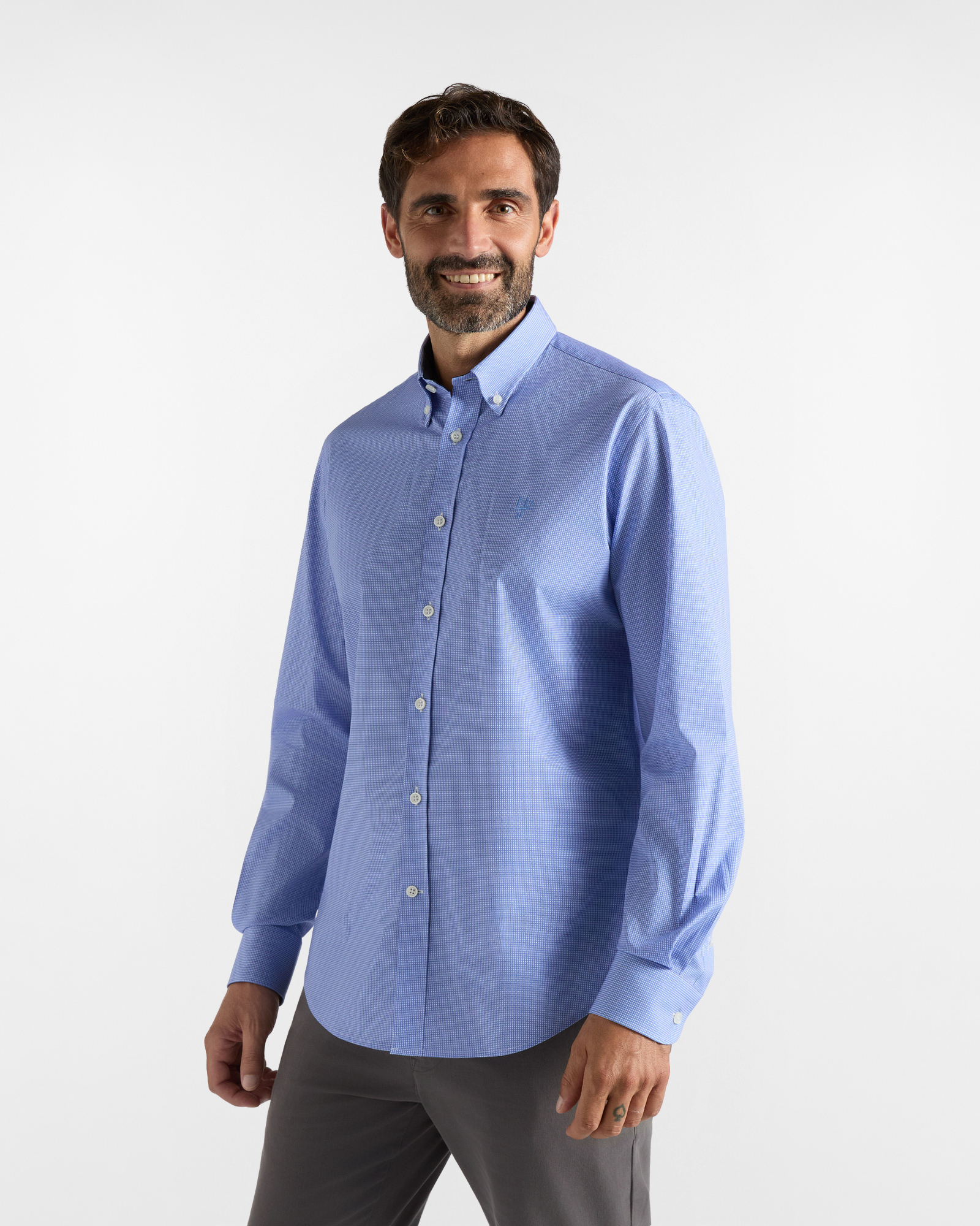 Camicia HBJ Uomo Regular Fit con collo Montecarlo in cotone stretch azzurro/blu