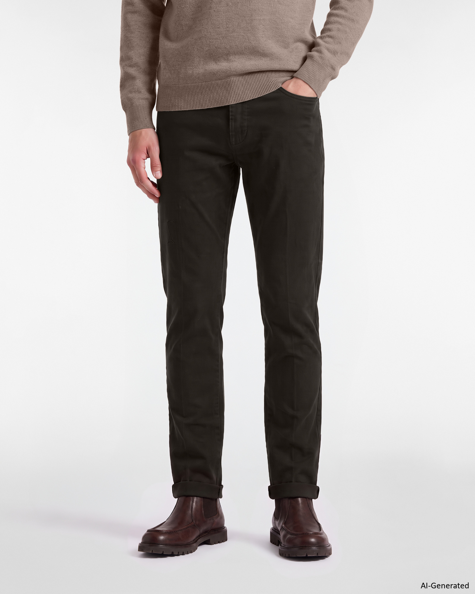 Pantalone Chino Uomo in cotone stretch marrone Slim Fit