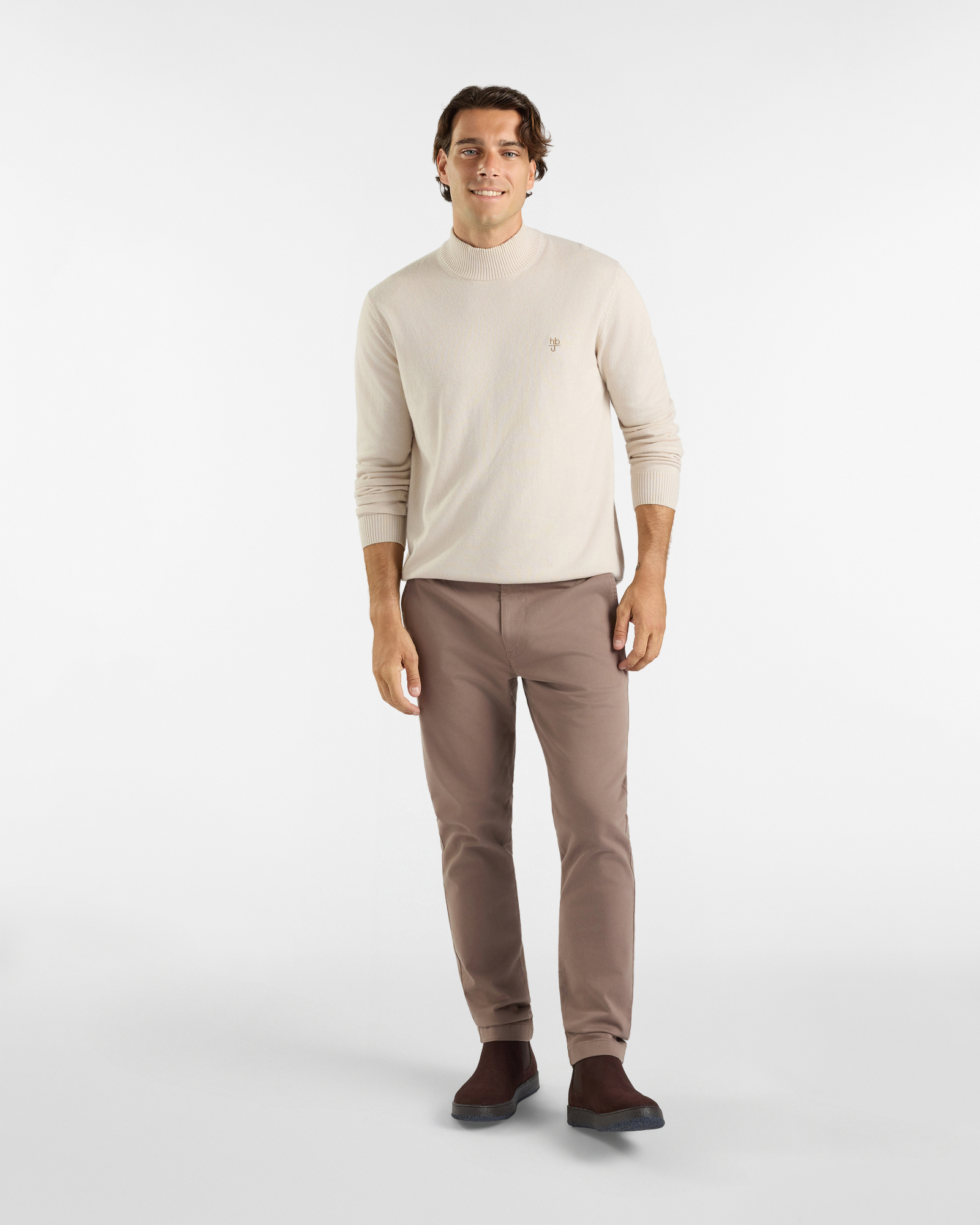 Maglia HBJ Uomo con collo Perkins in misto lana e cashmere, BIANCO, large