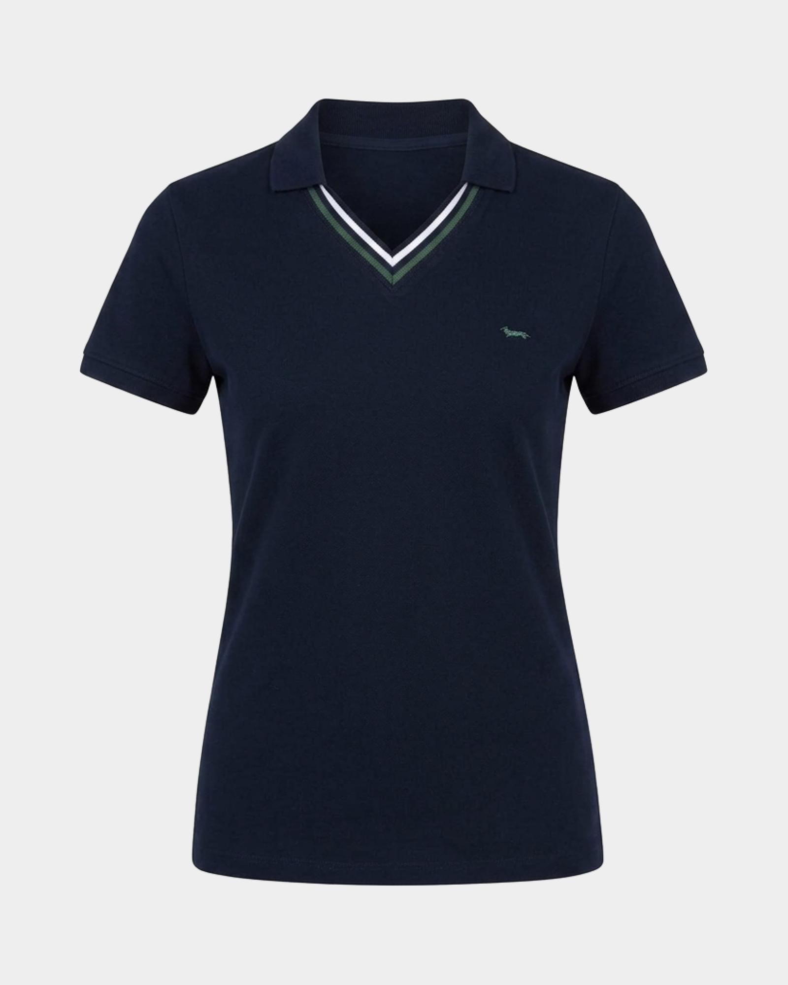Polo da donna manica corta in cotone stretch, BLU, large