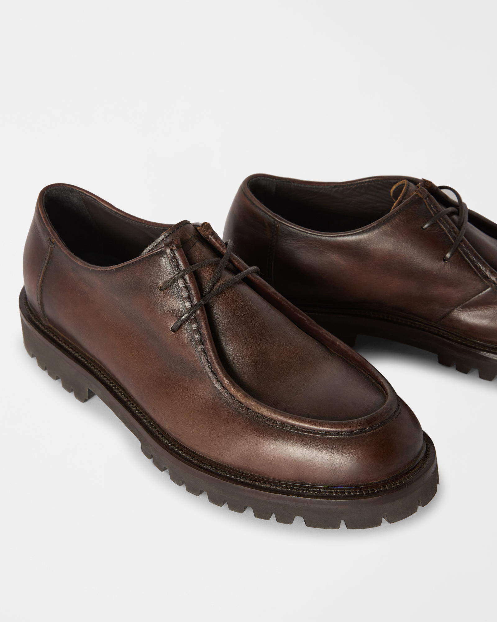 Scarpa Uomo derby in pelle delav&egrave; derby con punta cucita stile mocassino, TESTA DI MORO, large