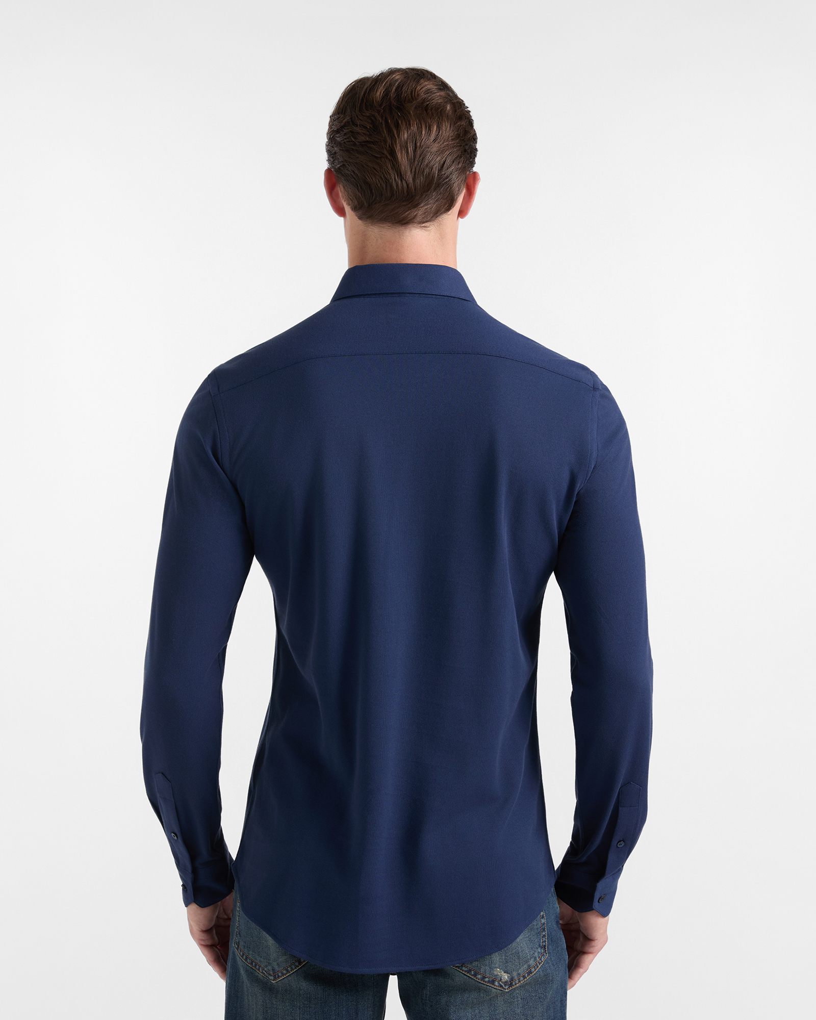Camicia Uomo in piquet tinta unita Narrow Fit, BLU NAVY, large