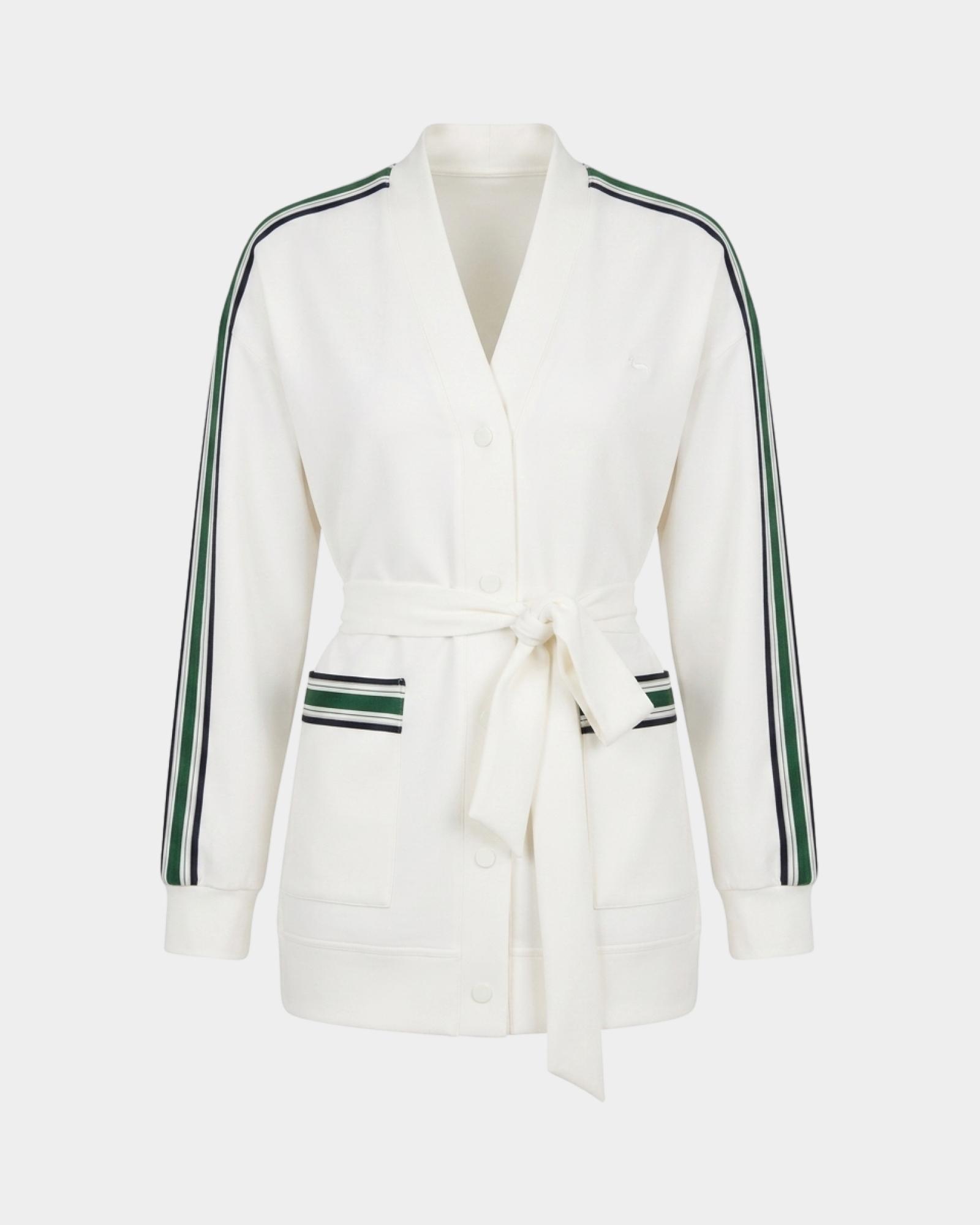 Cardigan Donna in felpa kimono con bande regimental, BIANCO, large