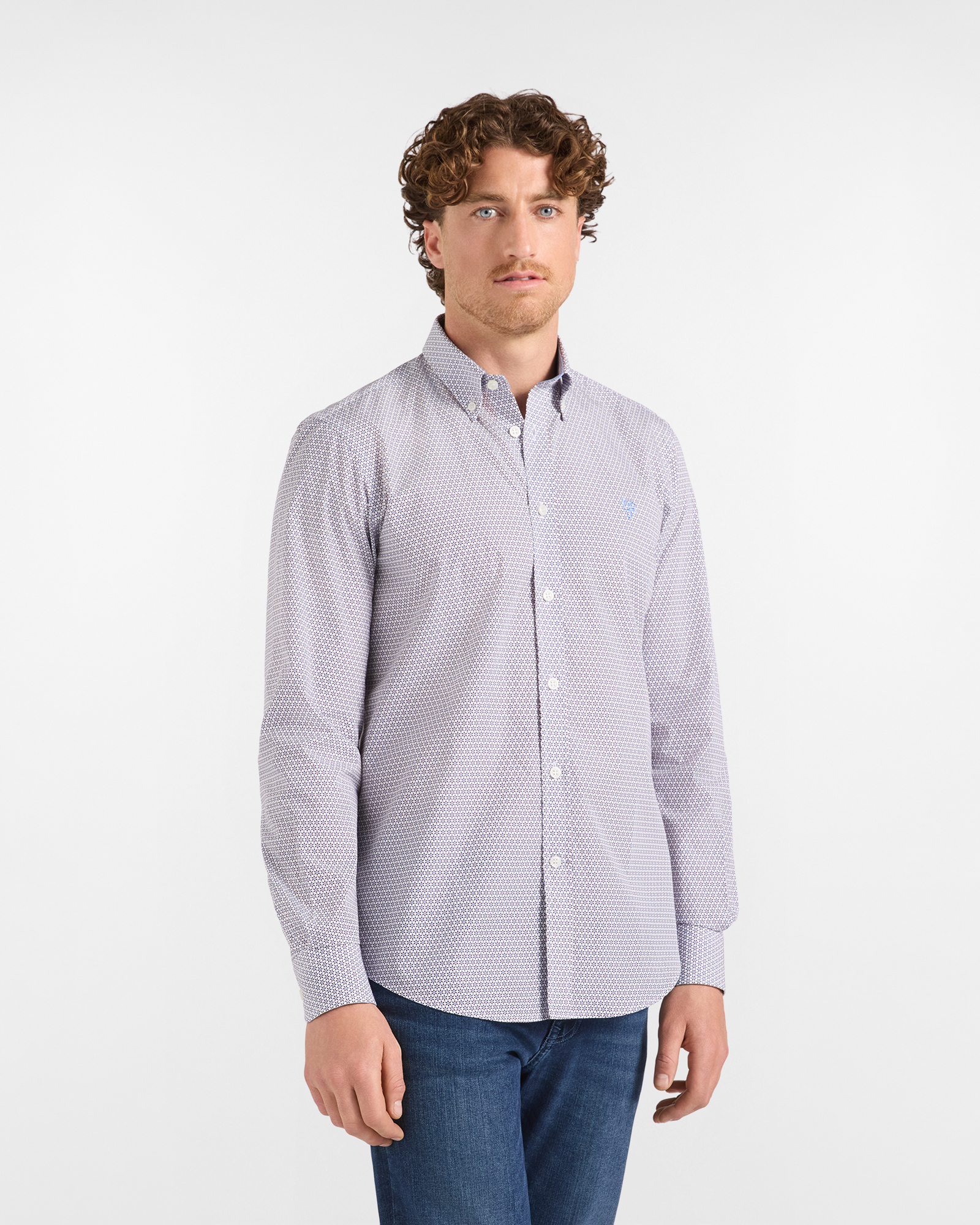 Camicia HBJ Uomo Regular Fit con collo Montecarlo in puro cotone microstampa bianca