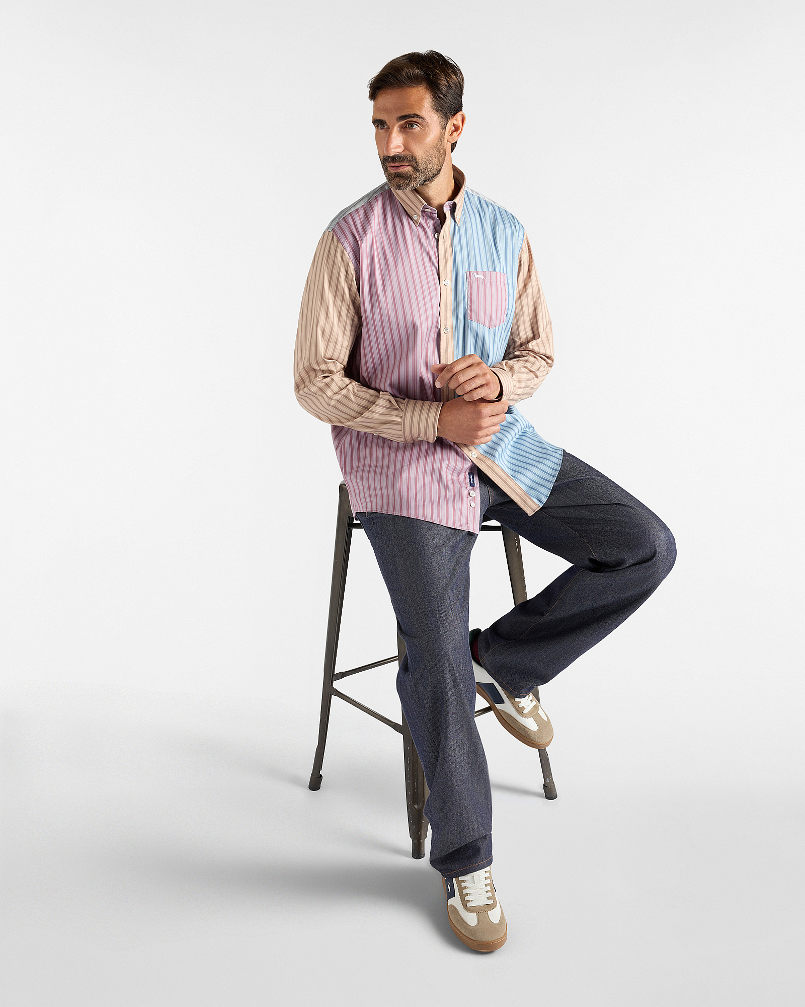 Camicia "Piazzetta" Uomo patchwork di righe Classic Fit, AZZURRO, large