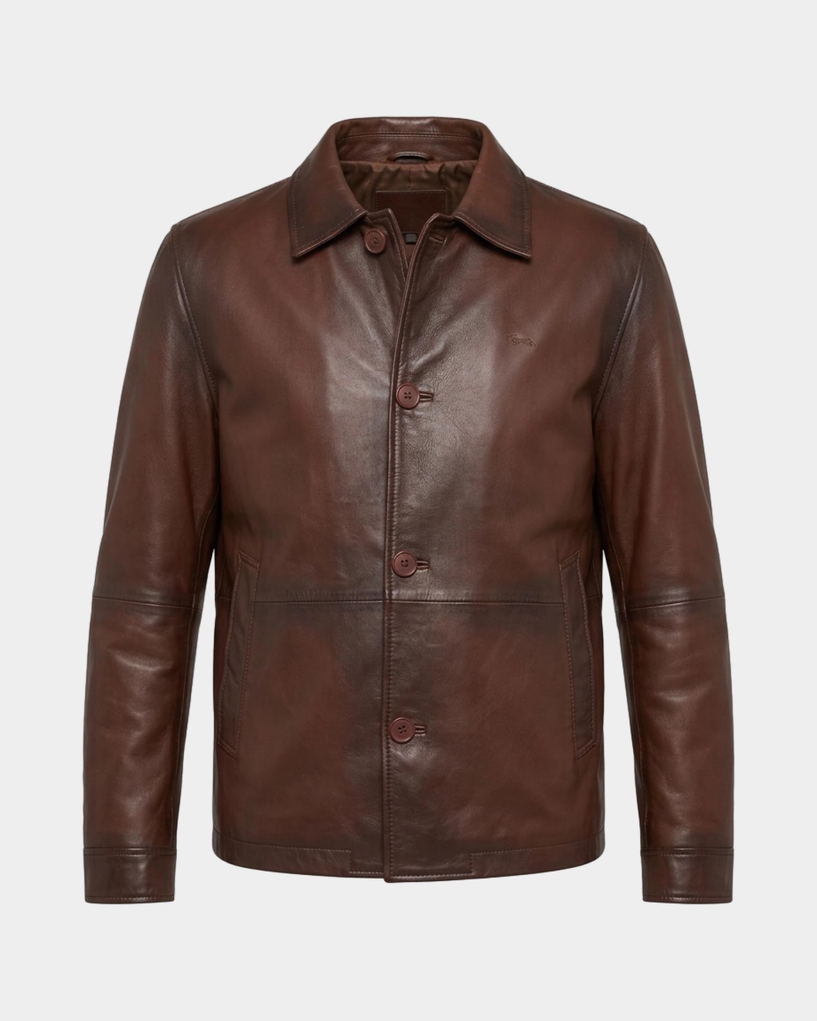 Field Jacket Uomo in Vera Pelle Made in Italy, MARRONE SCURO, large