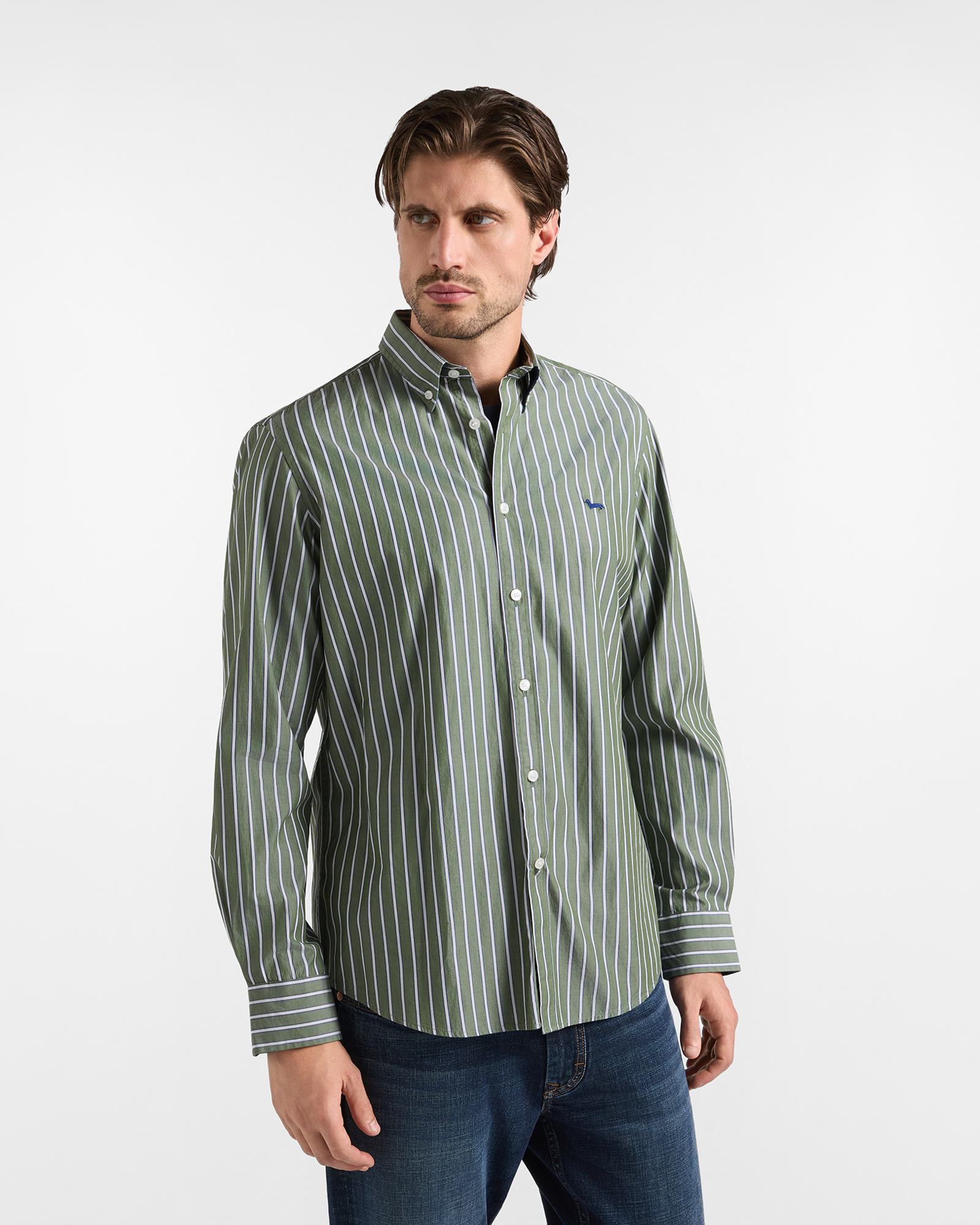 Camicia Uomo righe regimental Regular Fit verde