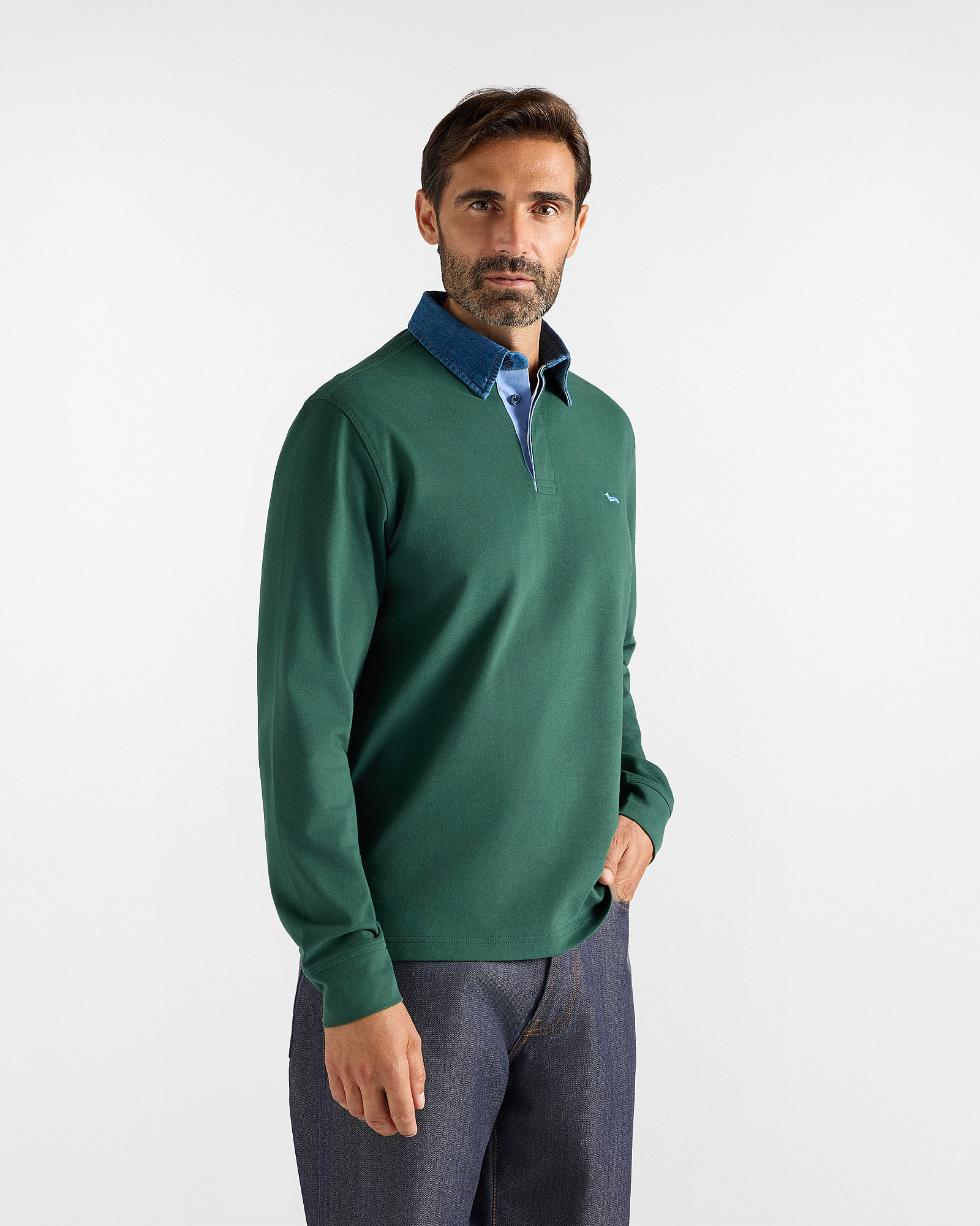 Polo Vietri Uomo manica lunga in 100% puro cotone jersey verde