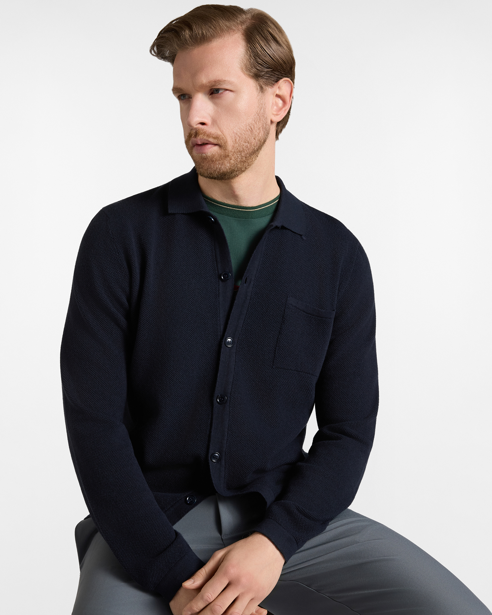 Maglia Uomo con colletto polo abbottonato in misto lana e cotone  Regular Fit Made in Italy, BLU NAVY, large