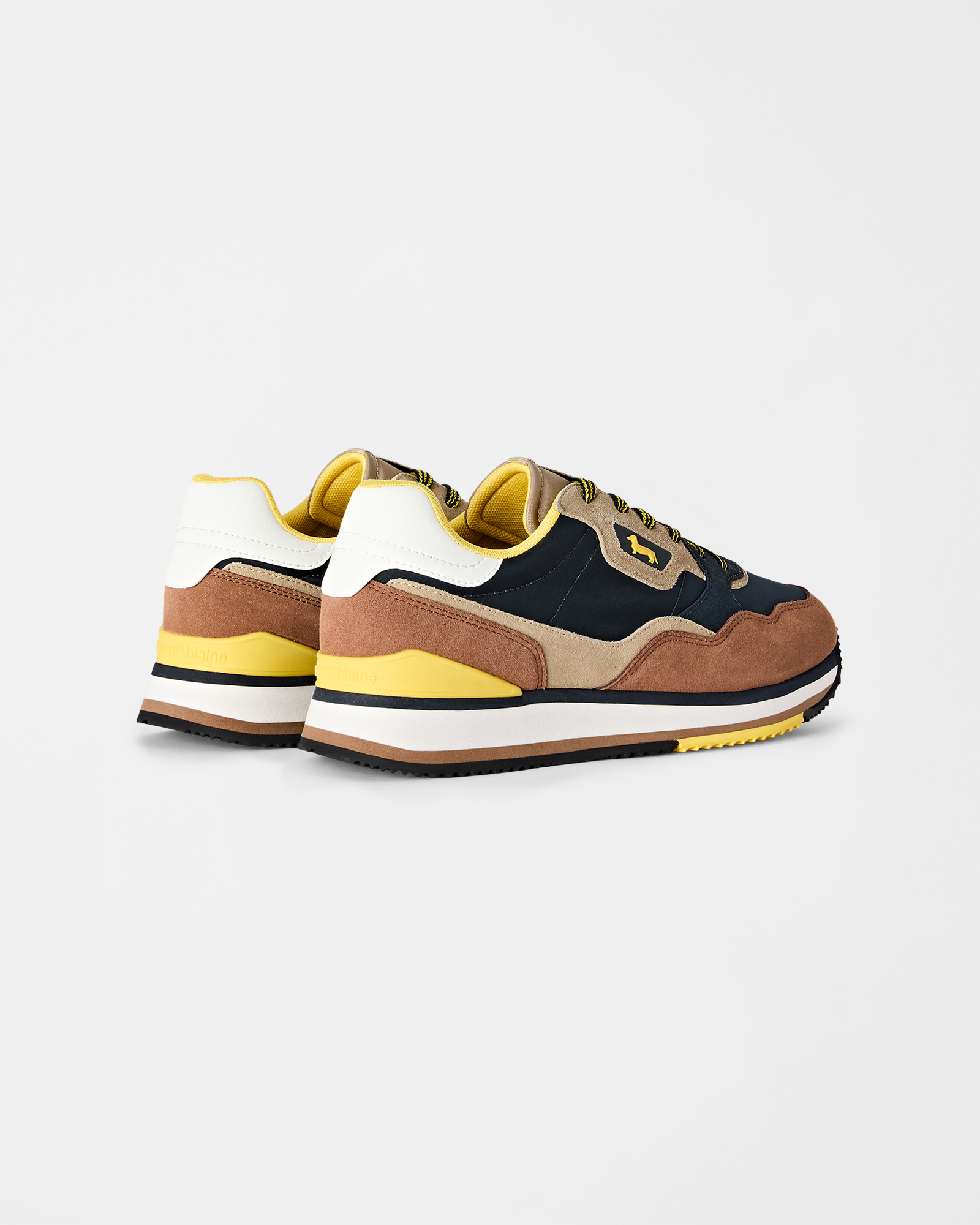 Sneaker Uomo running in suede tricolore e tessuto tecnico tricolore, beige - BLU, large