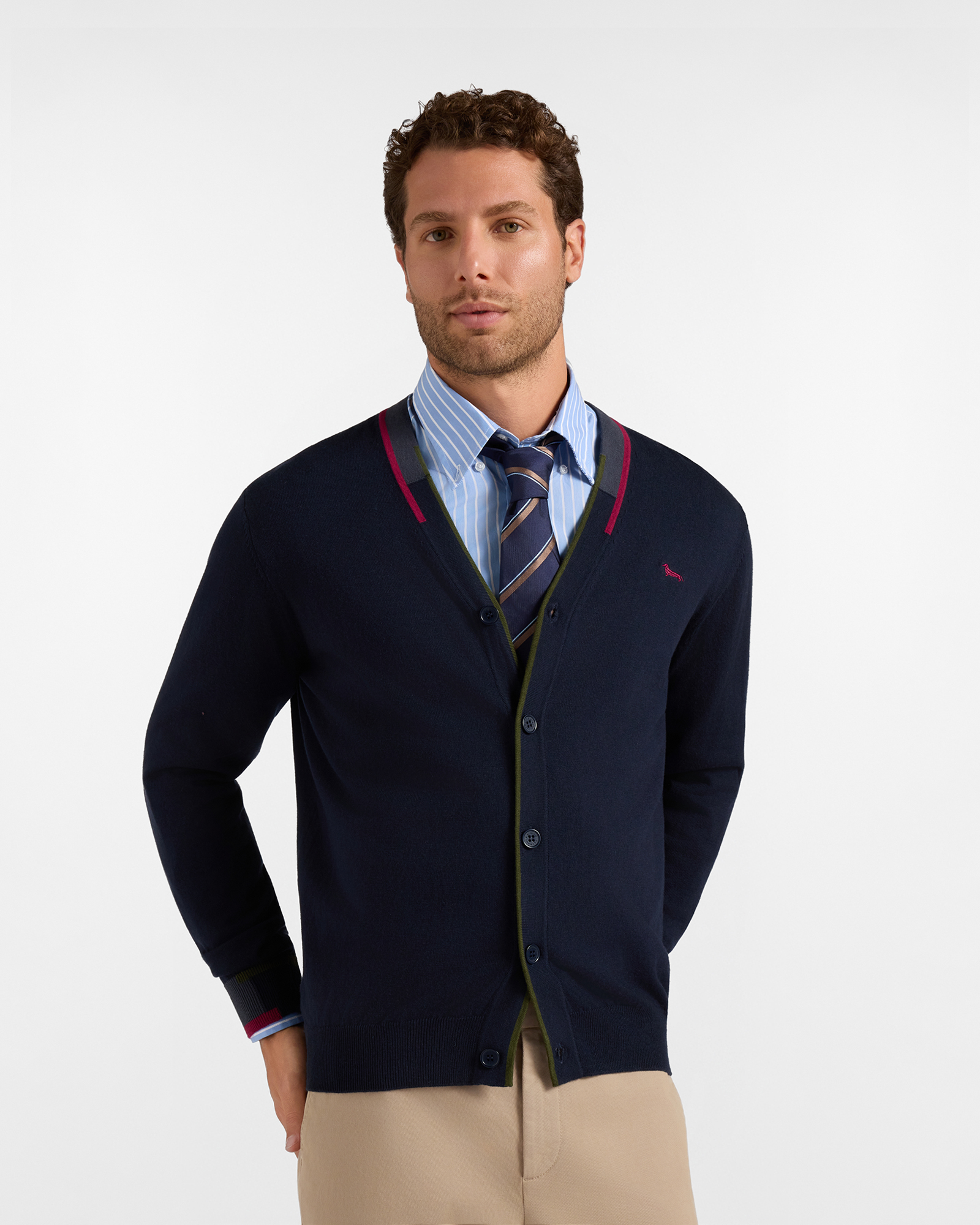 Cardigan Uomo con scollo a V cardigan in misto lana e cotone blu Regular Fit