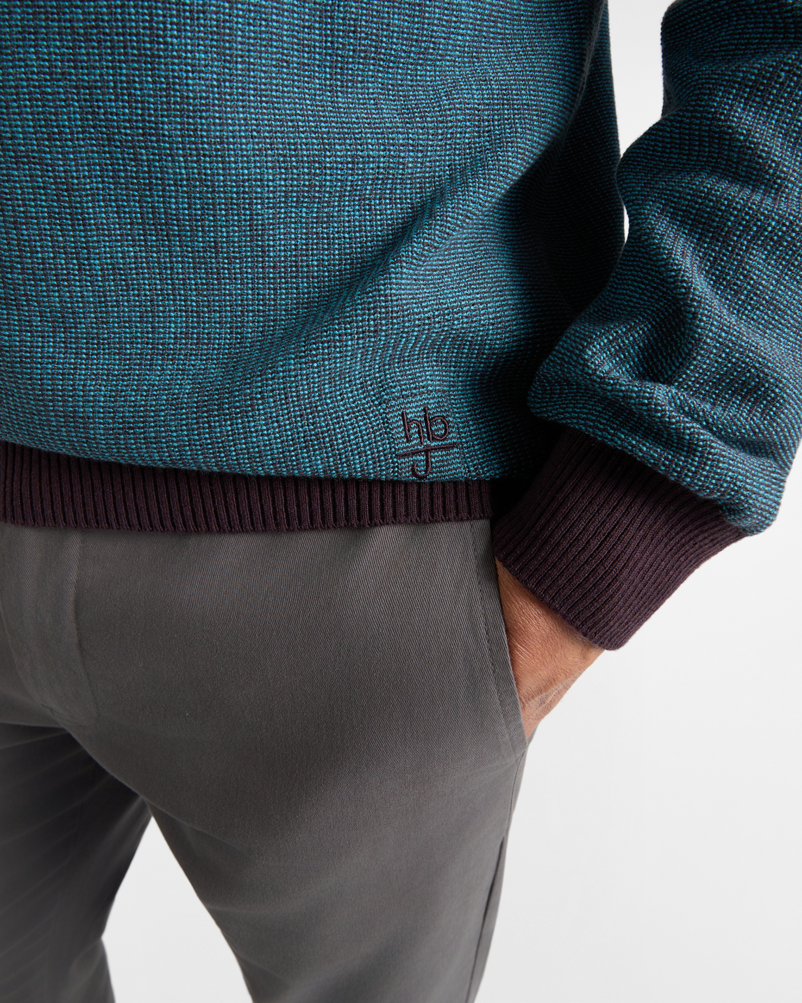 Maglia Girocollo HBJ Uomo punto misto in lana e cashmere, BORDEAUX, large