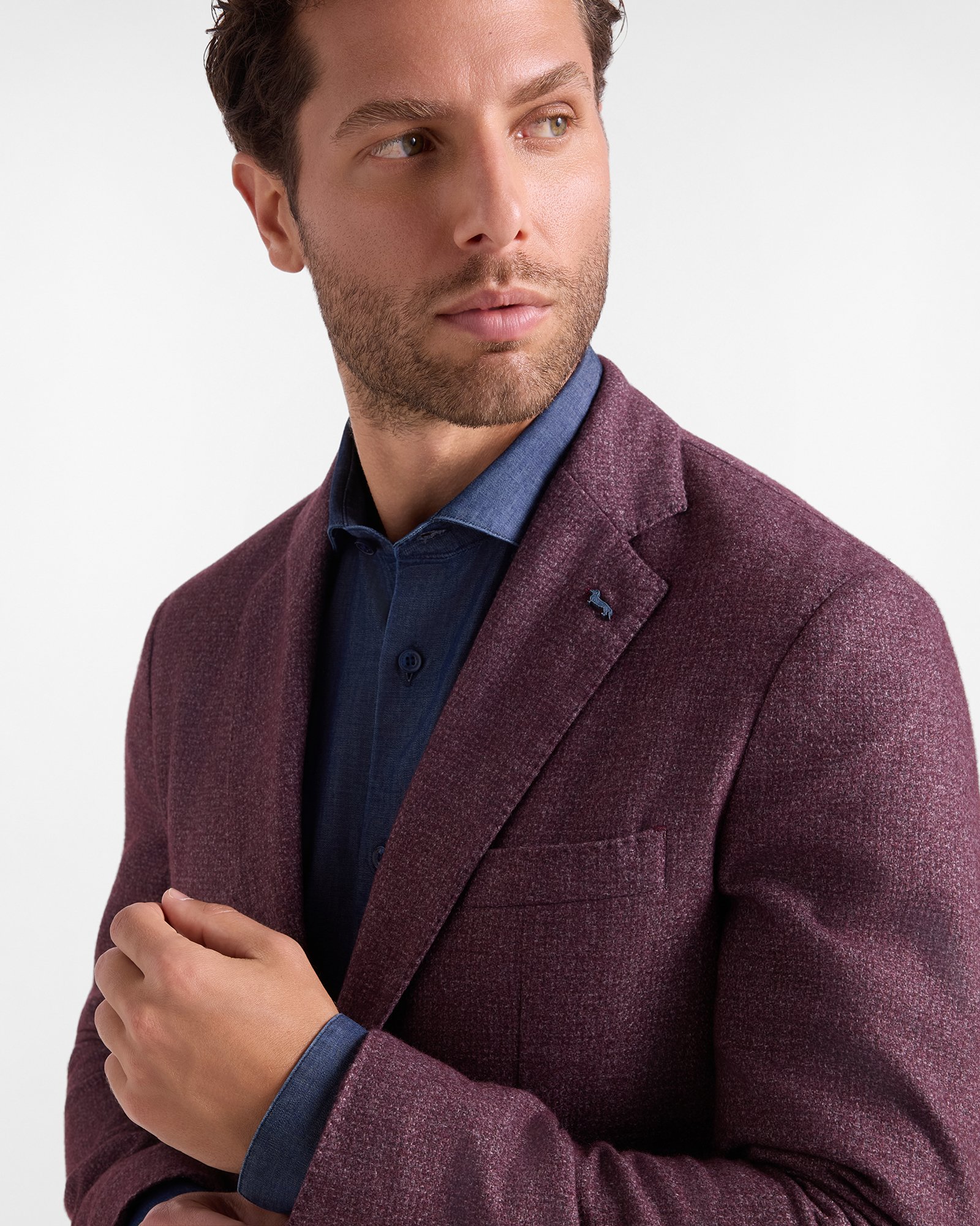 Giacca Uomo sartoriale a 2 bottoni in misto lana e cotone, VIOLA SCURO, large