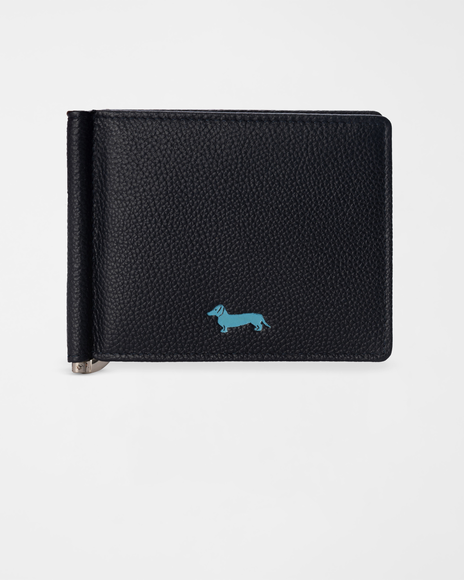 Portafoglio Uomo con Fermasoldi in Vera Pelle Blu Navy