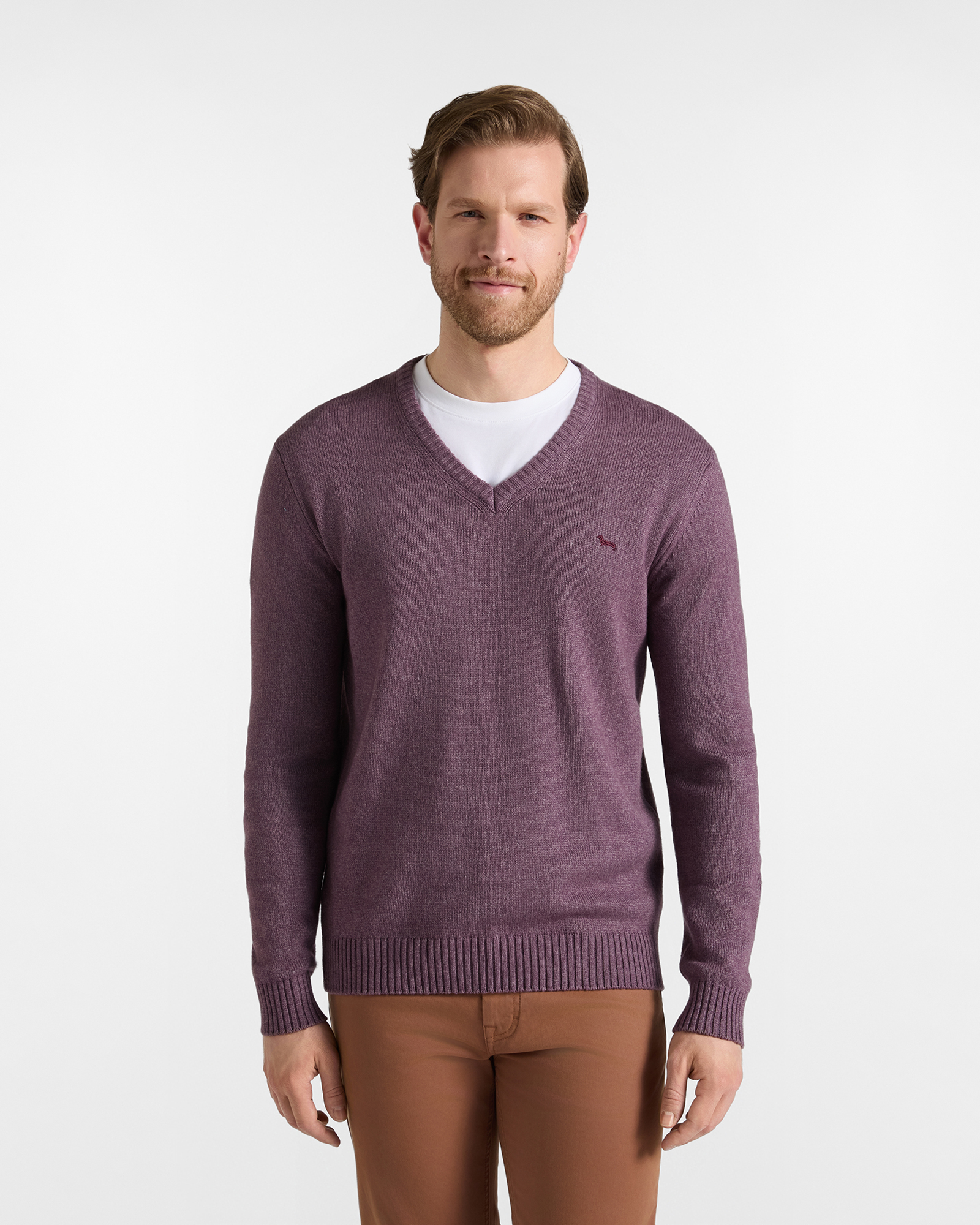 Maglia Uomo con scollo a V in misto lana rosso Regular Fit Made in Italy