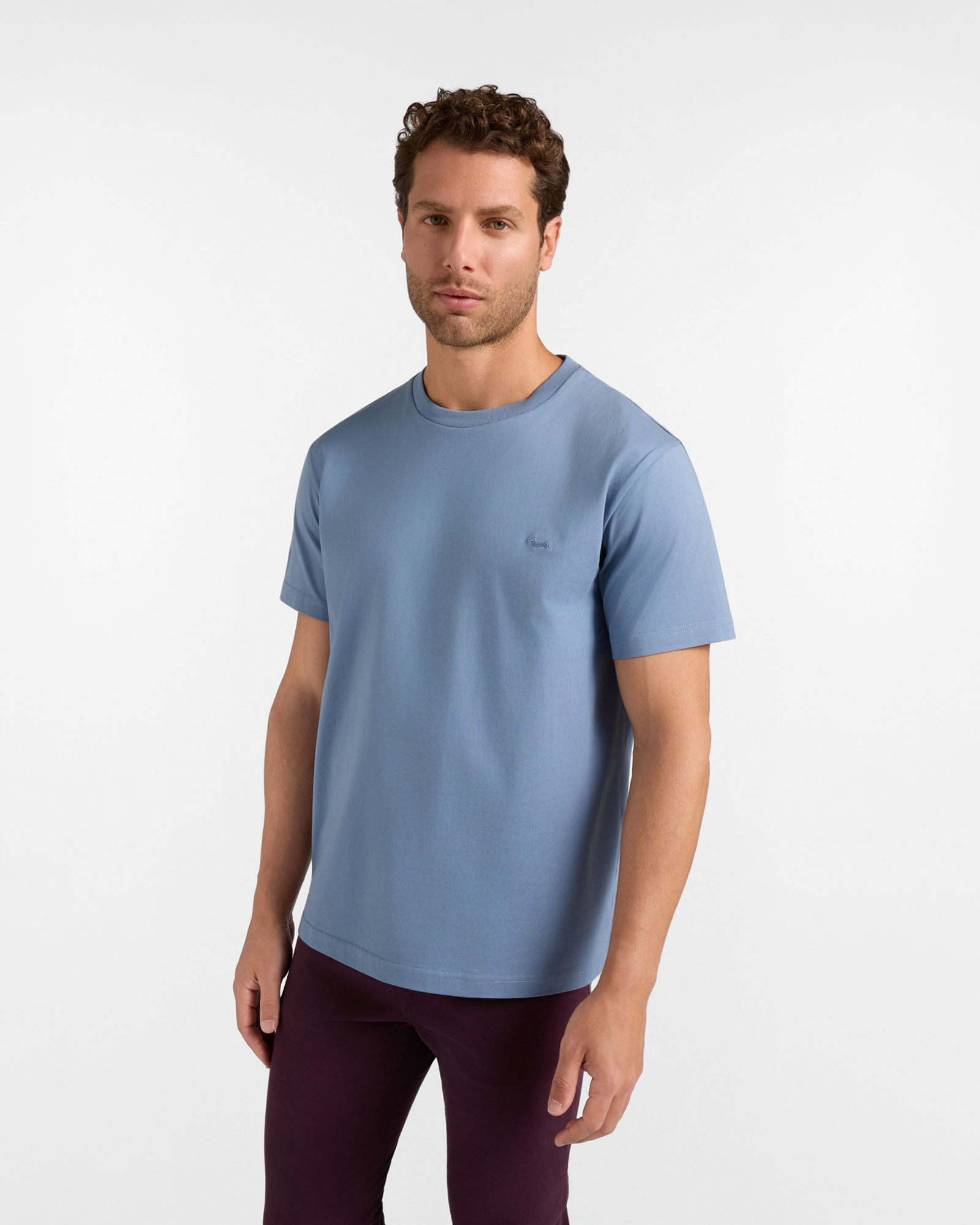 T-shirt Uomo in 100% puro cotone azzurro polvere Relaxed Fit