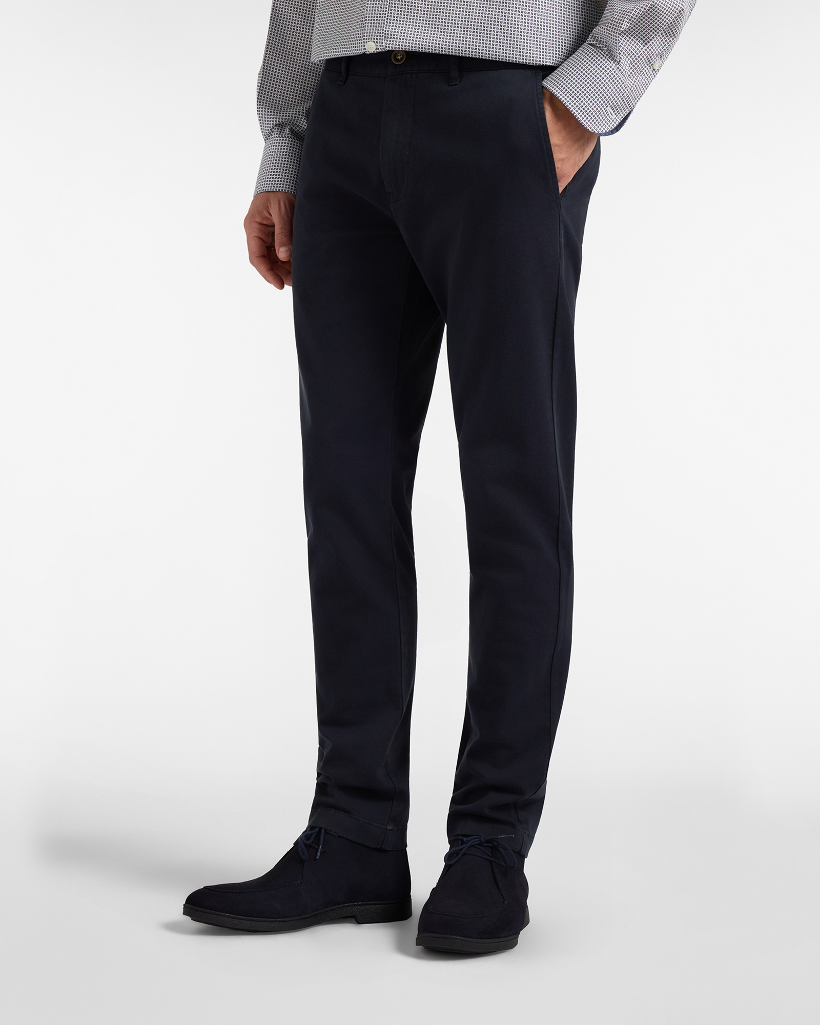 Pantalone Chino HBJ Uomo Narrow Fit in Cotone Stretch Dobby Blu Scuro