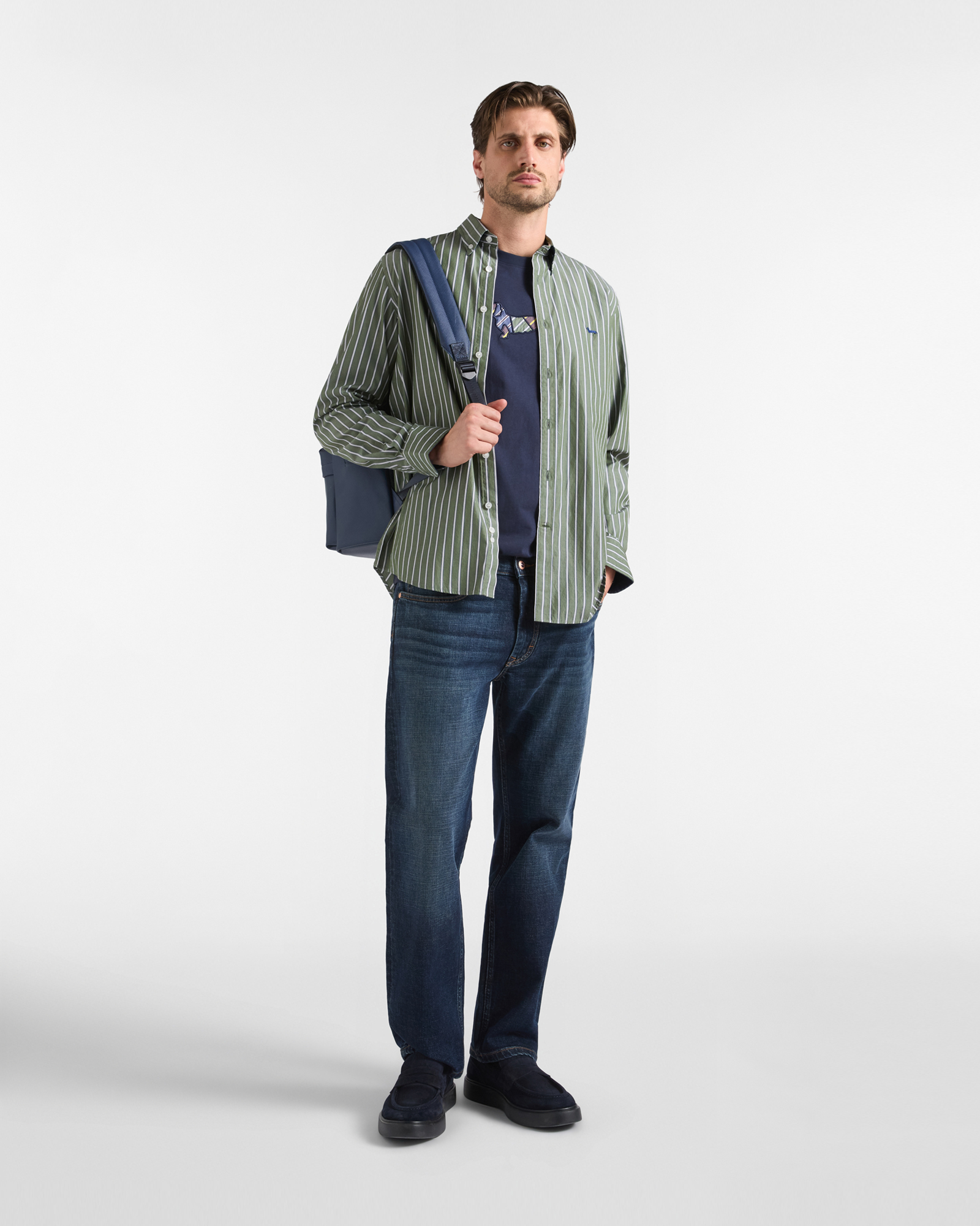 Camicia Uomo Regular Fit Righe Regimental in Cotone, VERDE SPORT, large