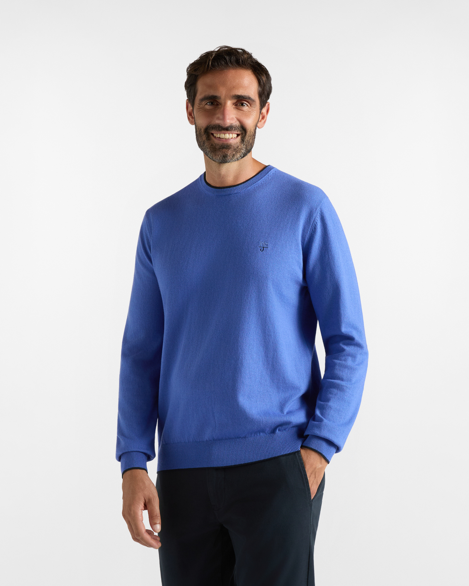 Maglia Girocollo HBJ Uomo in misto lana e cashmere blu ortensia