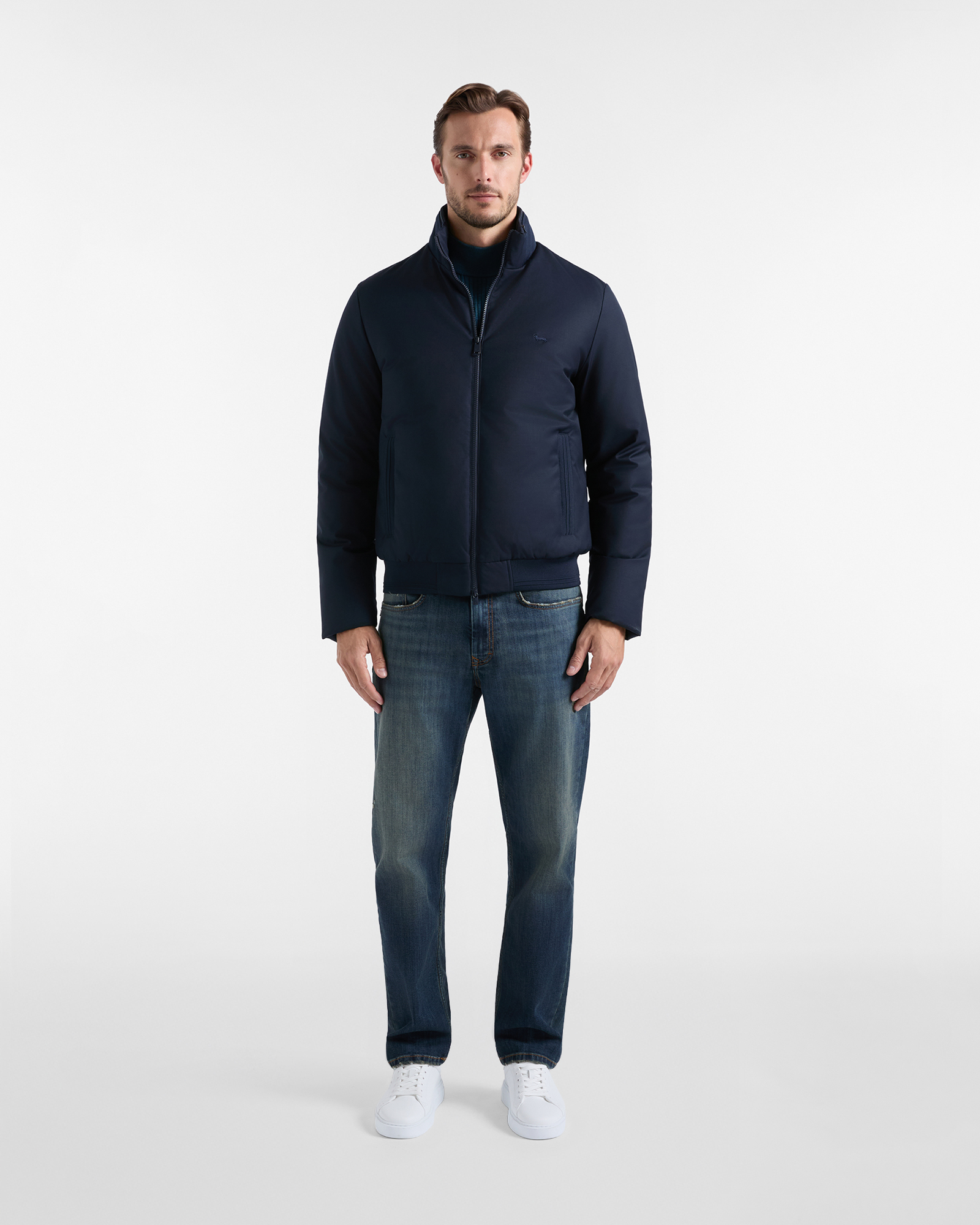 Bomber Uomo imbottito in misto lana tecnica, BLU NAVY, large