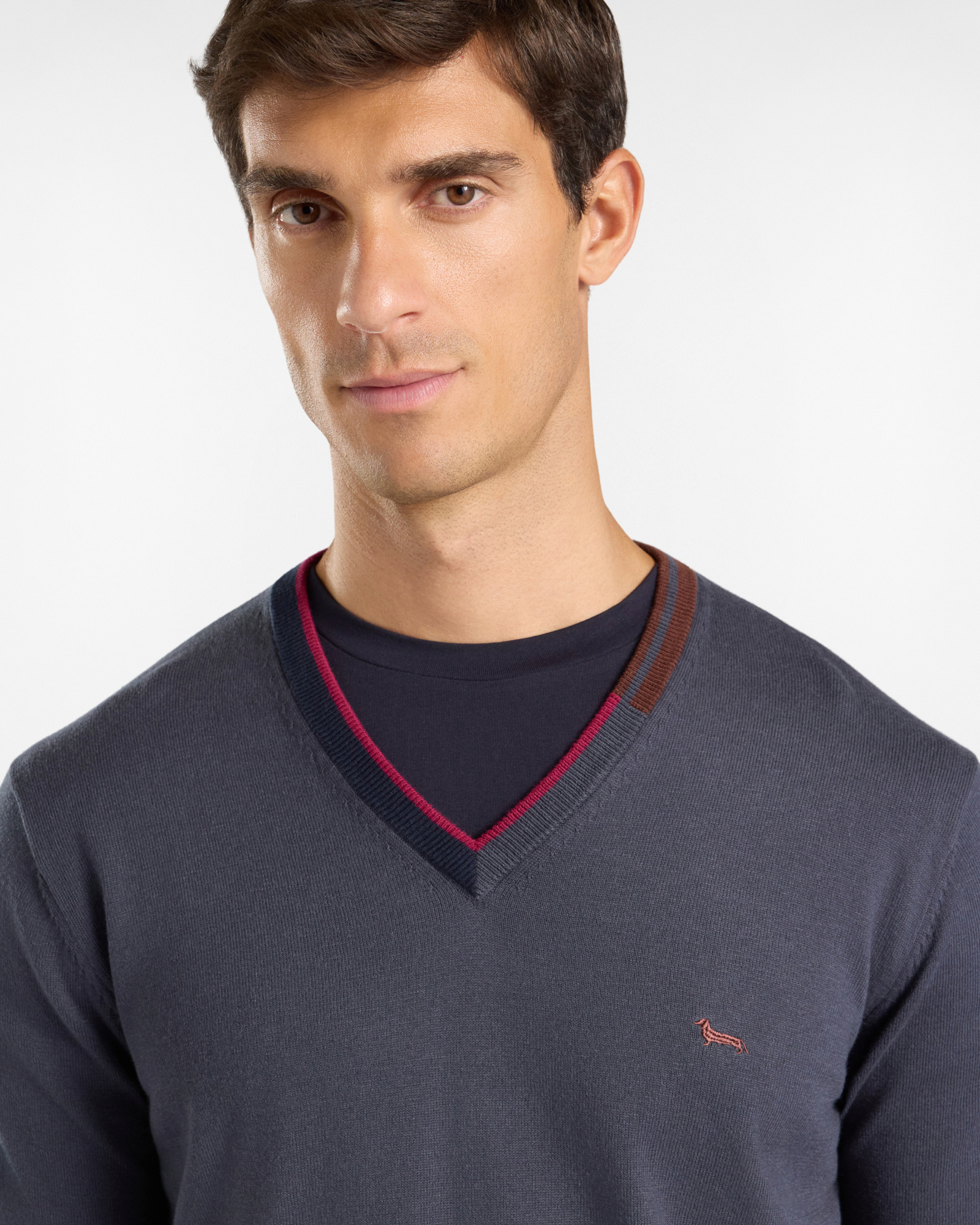 Maglia Uomo con scollo a V in misto lana e cotone Regular Fit, GRIGIO, large