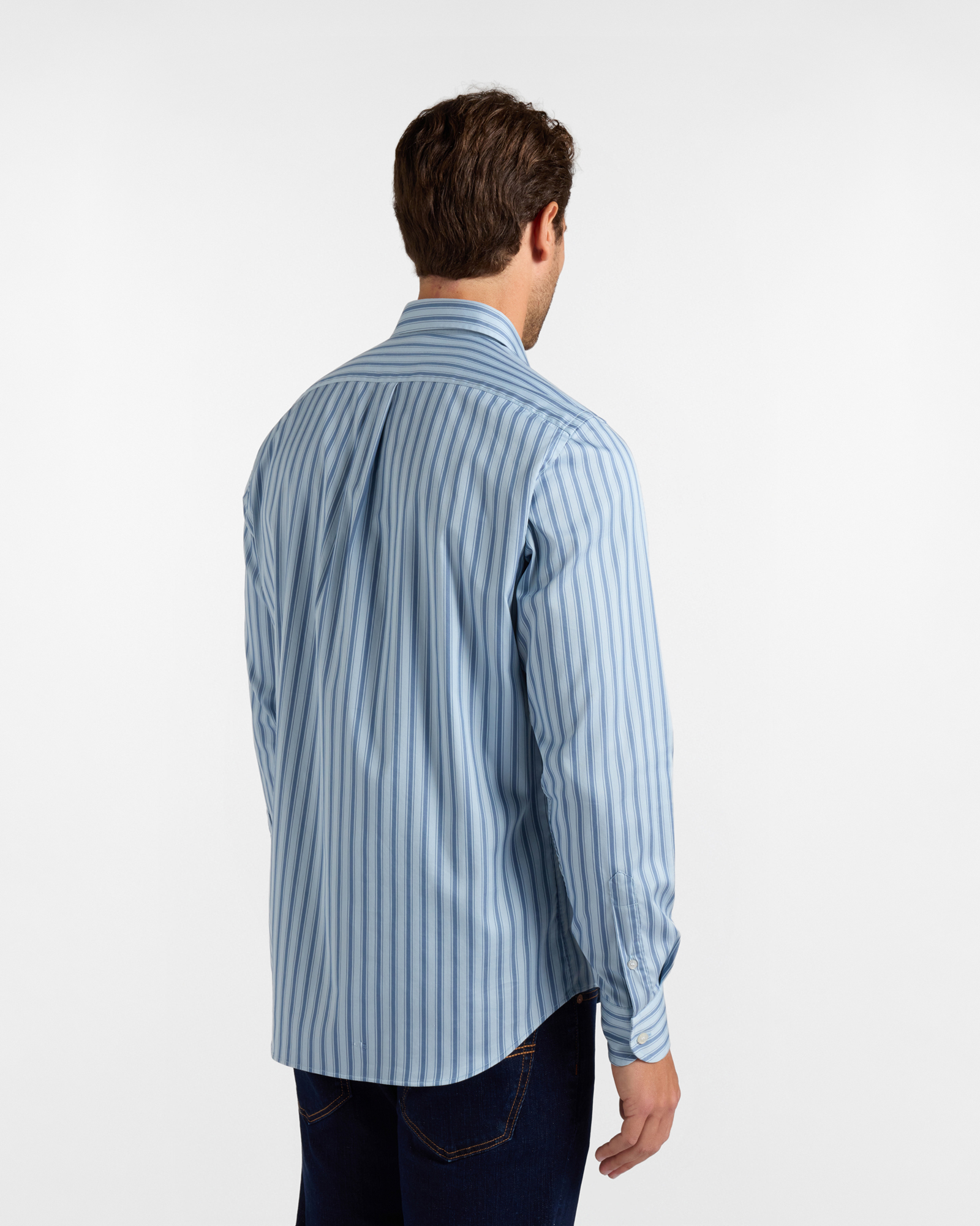Camicia Uomo riga raso stretch Regular Fit, AZZURRO, large