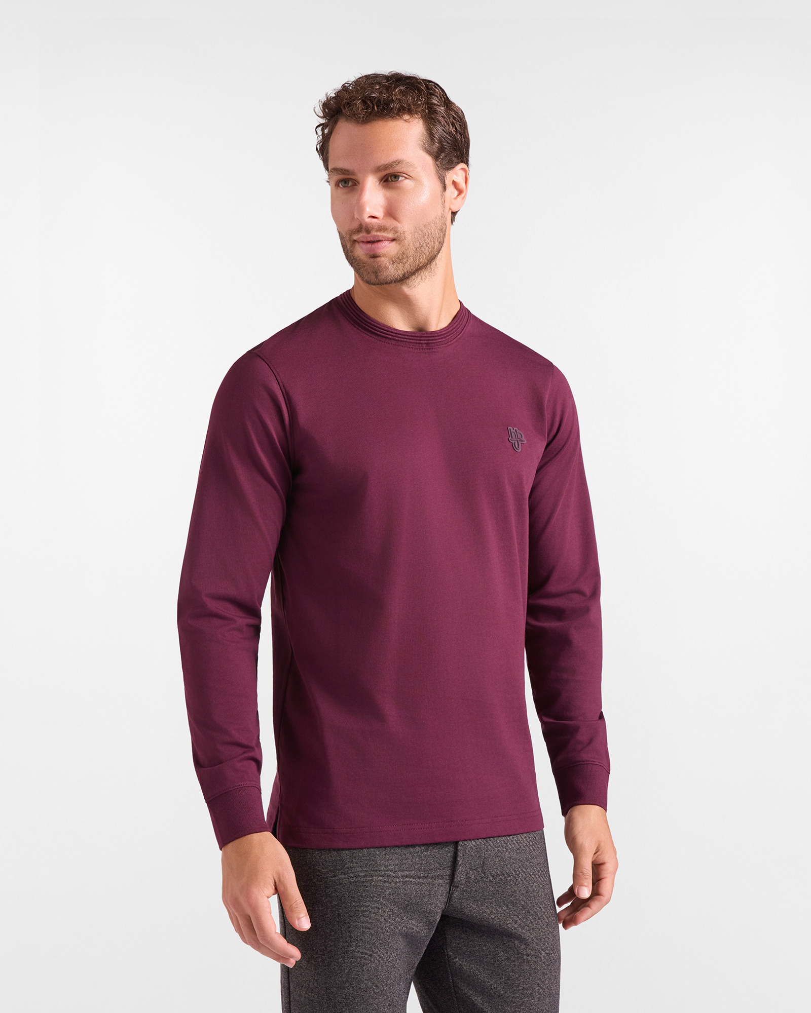 T-shirt HBJ Uomo con Patch Logo in Puro Cotone Prugna