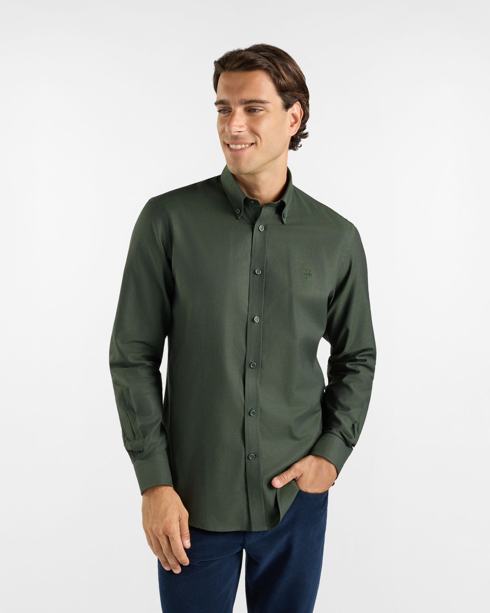 Camicia HBJ Uomo Regular Fit con collo Montecarlo in puro cotone verde