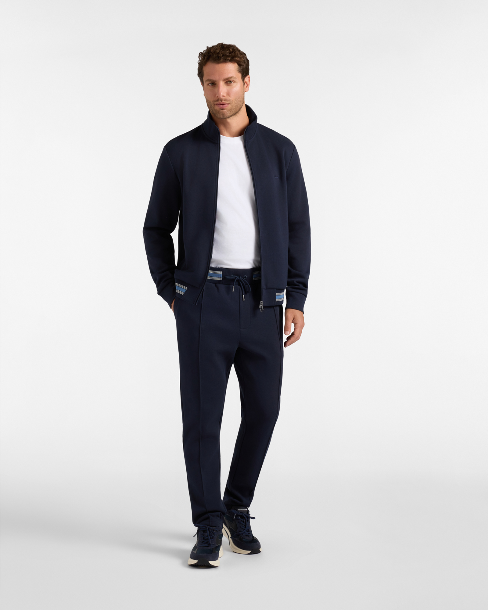 Pantalone Uomo in felpa piquet  con cinta rigata, BLU NAVY, large