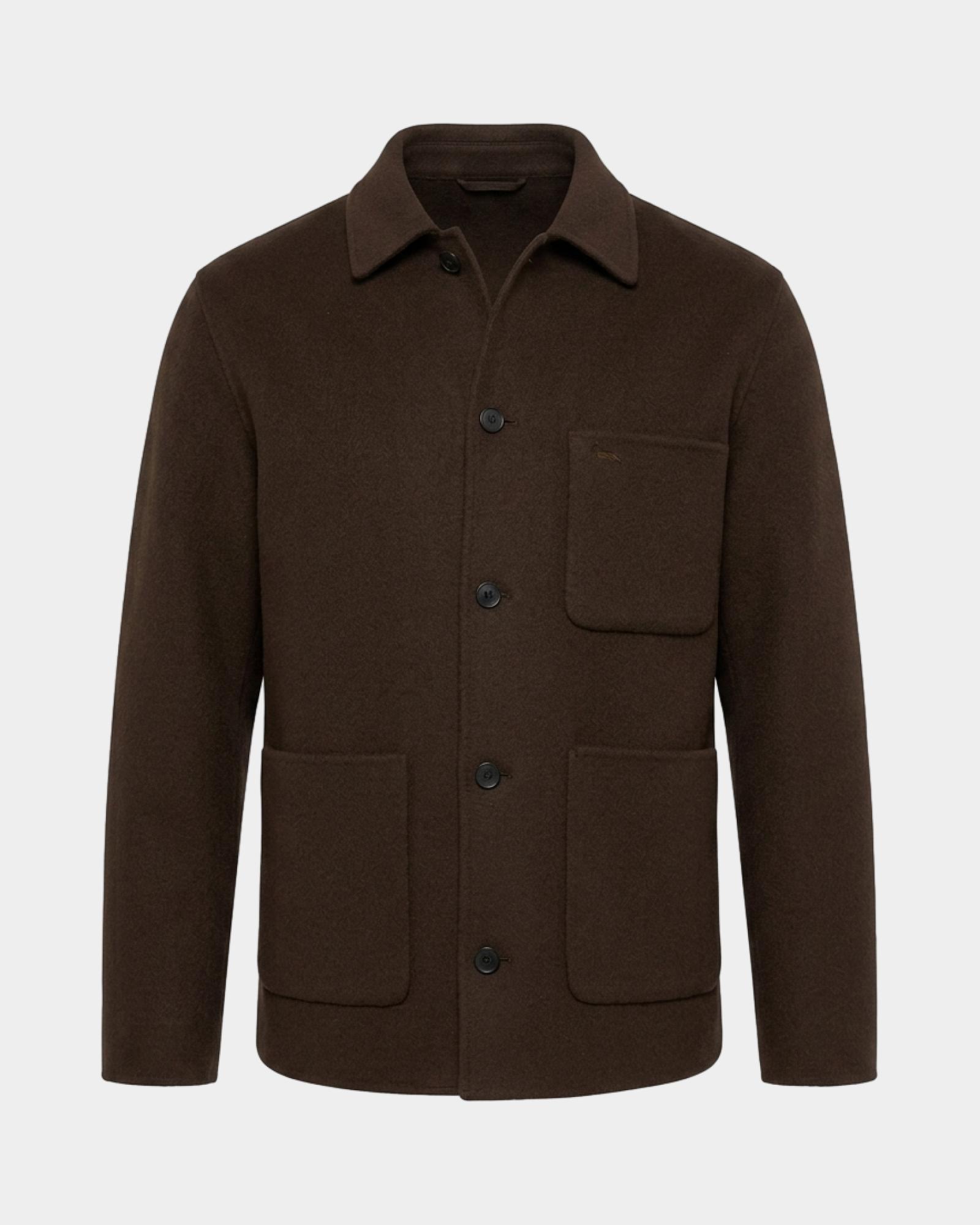 Overshirt da uomo in pura lana con tasche a patch, TESTA DI MORO, large