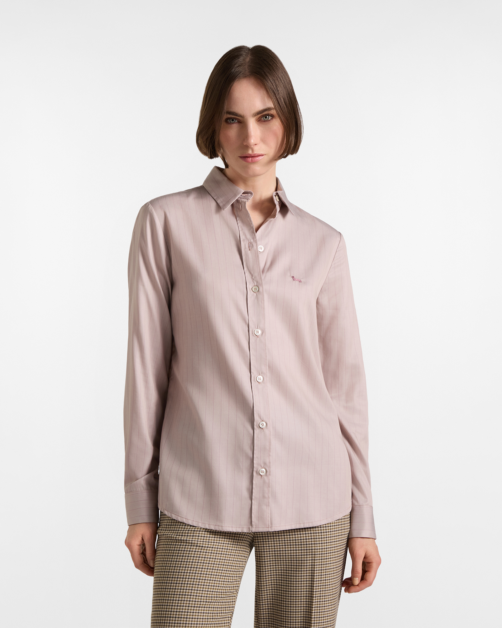 Camicia Donna tessuto fluido gessato beige