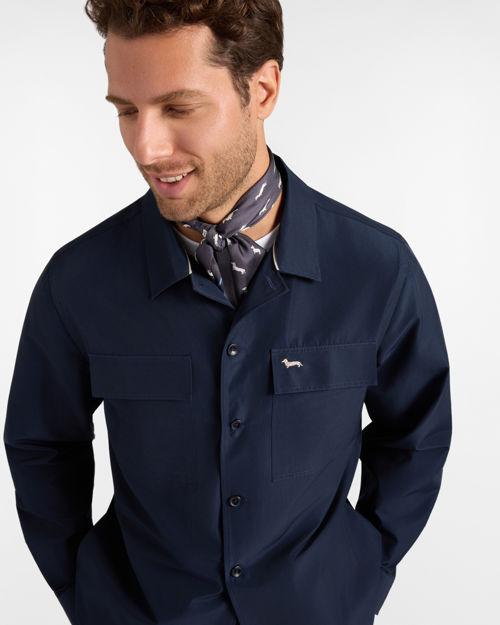 Bandana Uomo in pura seta Bassotti all over blu navy