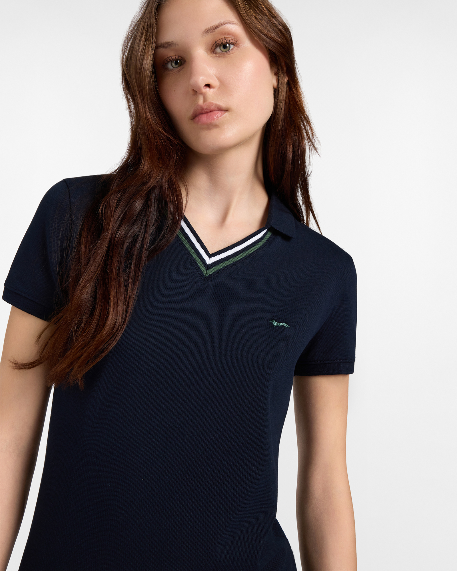 Polo da donna manica corta in cotone stretch, BLU, large